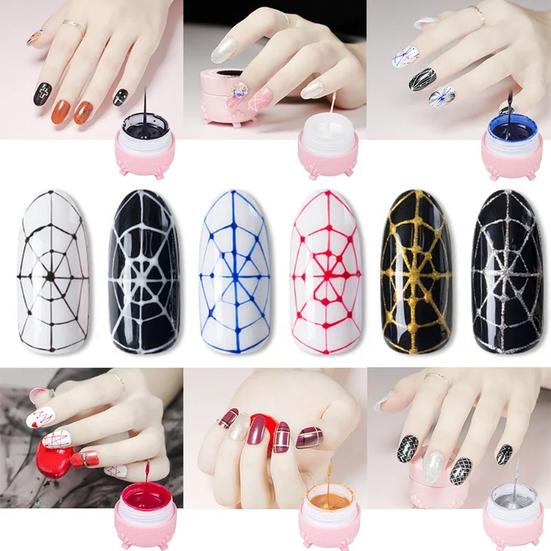 Spider line, креативный гель для рисования, дизайн ногтей, кружевной цвет, УФ Гель-лак, гель для рисования, 6 мл, замачиваемый гель, 3D украшение для ногтей
