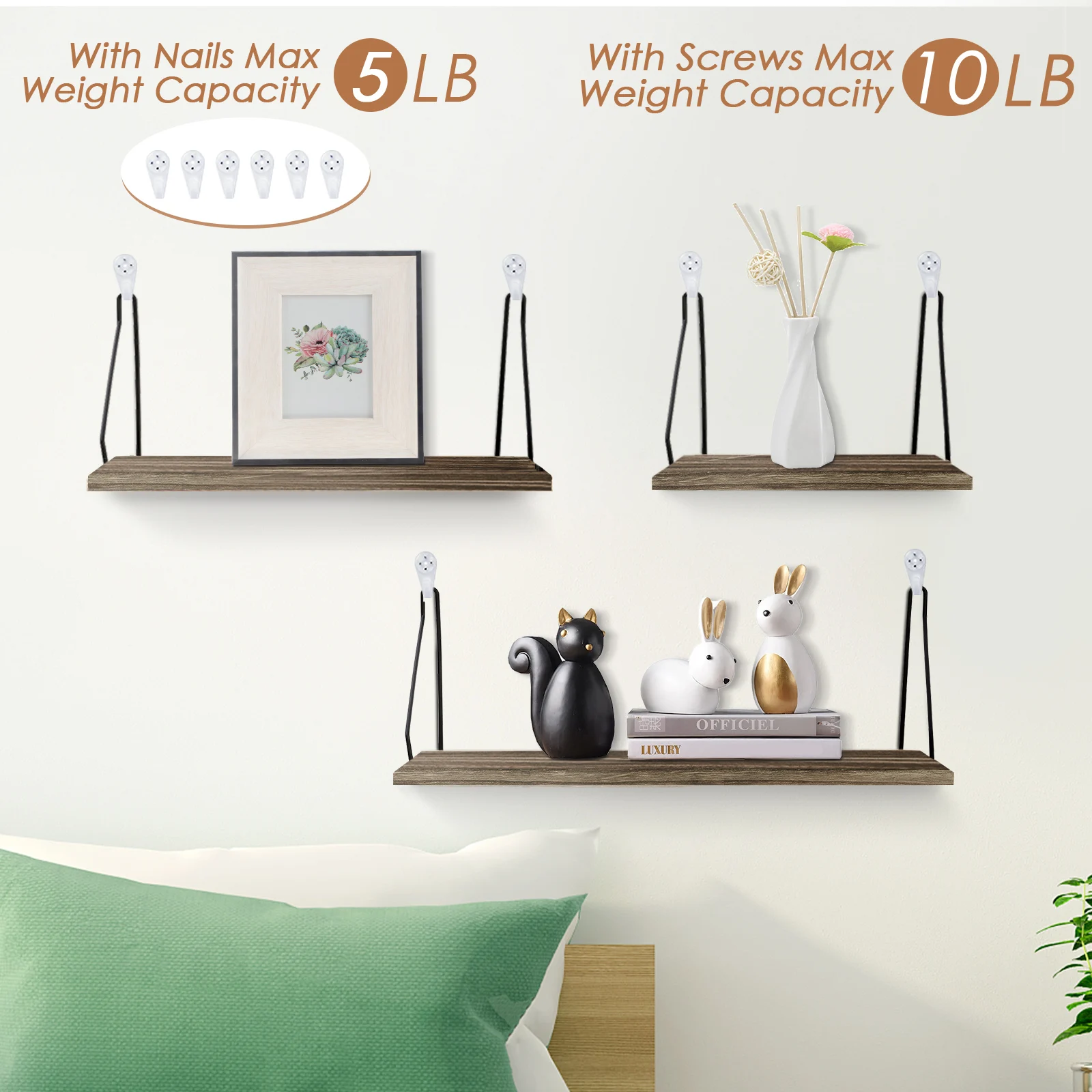 3PCS/set Nordic Wooden Wall Mounted Book Shelf Flower Pot Storage Rack Shelves Hanging Holder Household Home Decor Storage Rack