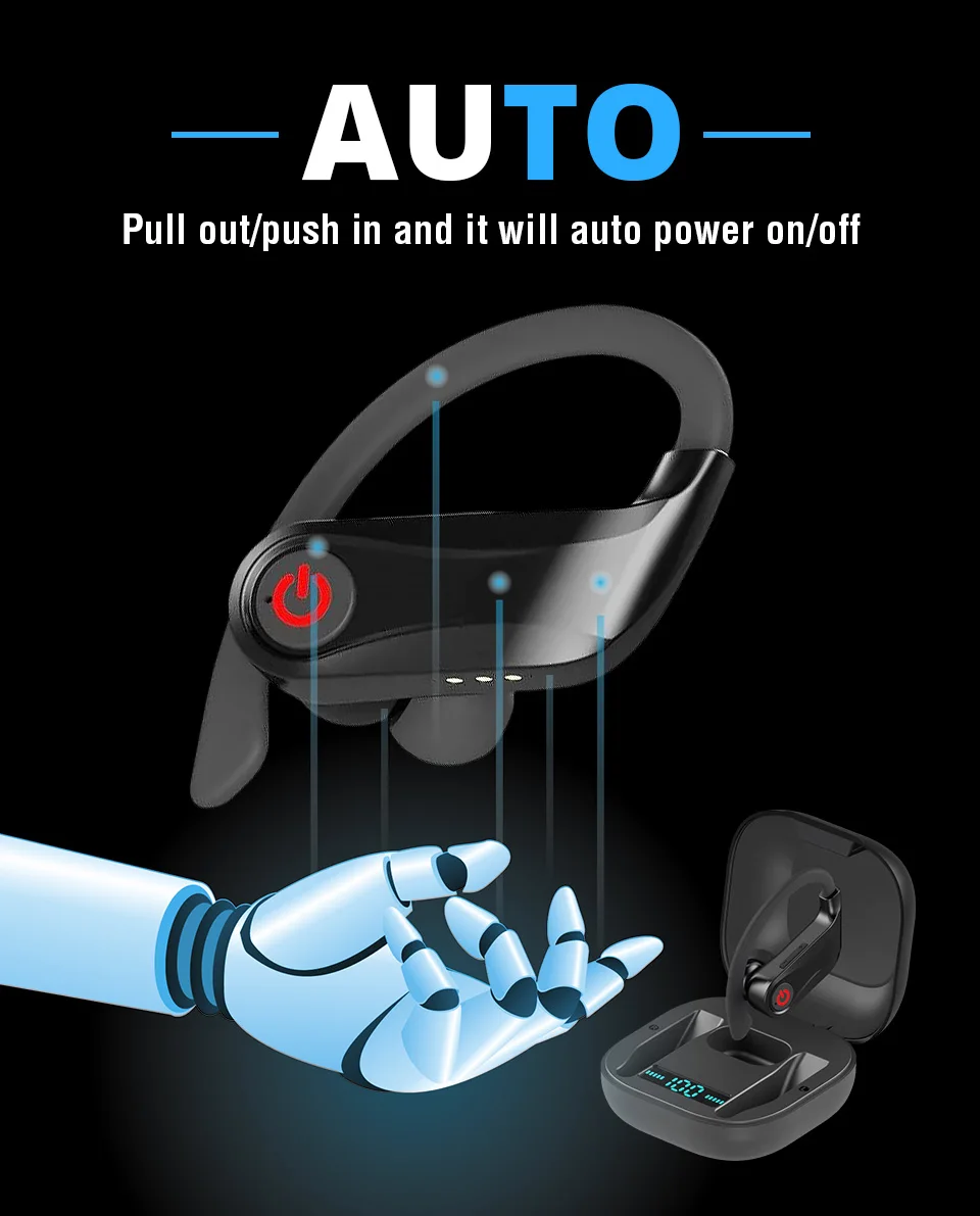 ProwerHBQ pro ушной крючок 5,0 Bluetooth наушники 3D стерео беспроводные наушники с двойным микрофоном