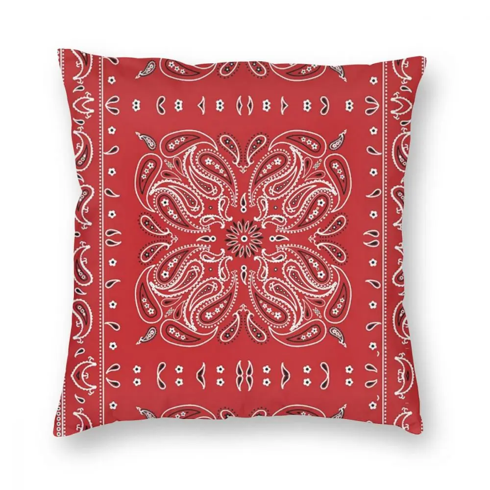 Red Bandana Pattern Square Pillow Case Polyester Throw Pillow