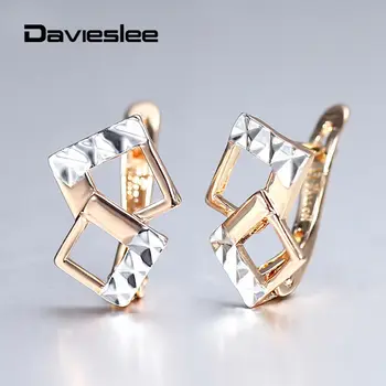 

Stud Earrings for Women 585 Rose Gold White Gold Color Double Squares Huggie Earrings Party Wedding Jewelry Gifts New LGE292