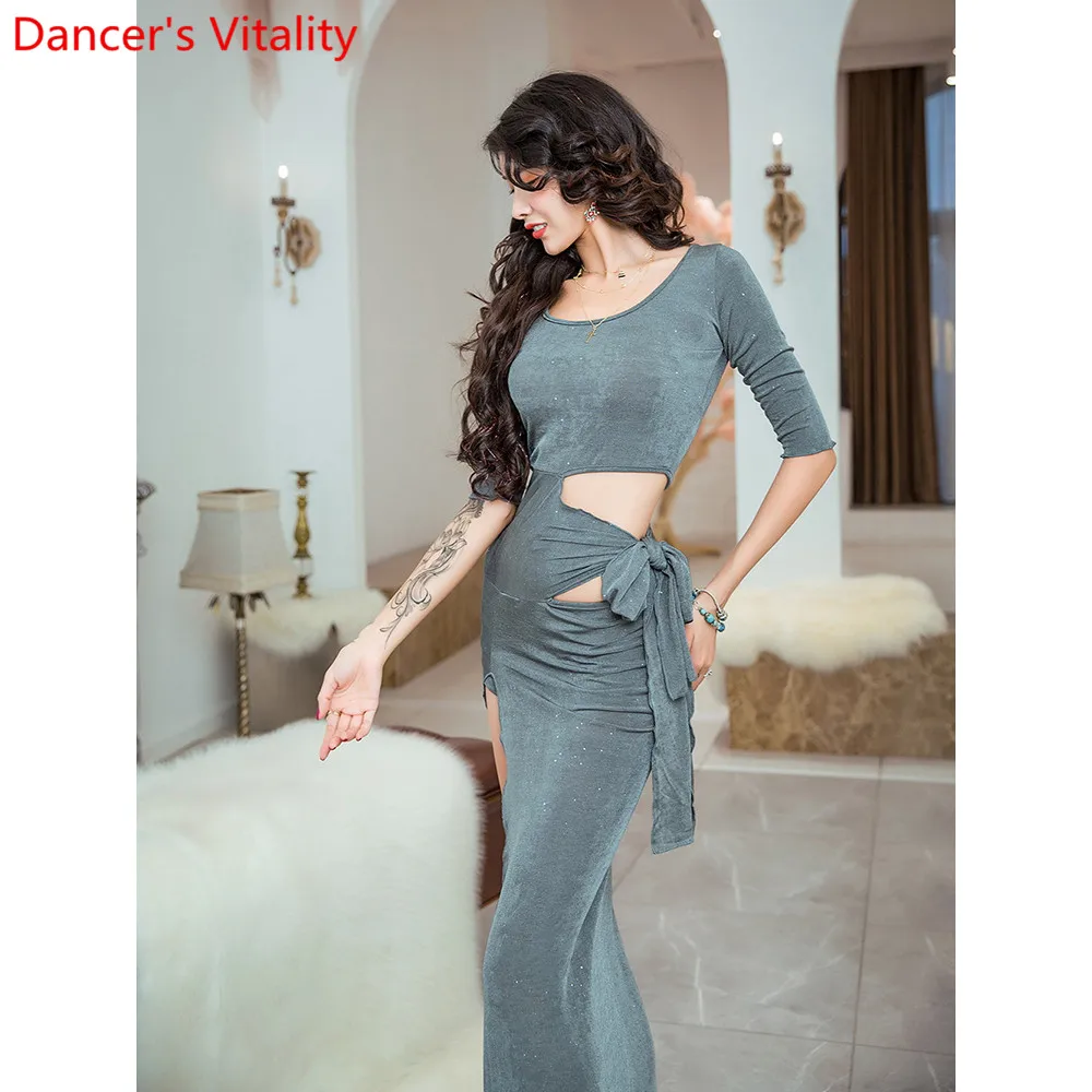 

Belly Dance Practice Clothes Autumn Women Sexy Cut out Long Dress Beginners Oriental Indian Dancing Group Training Outfits