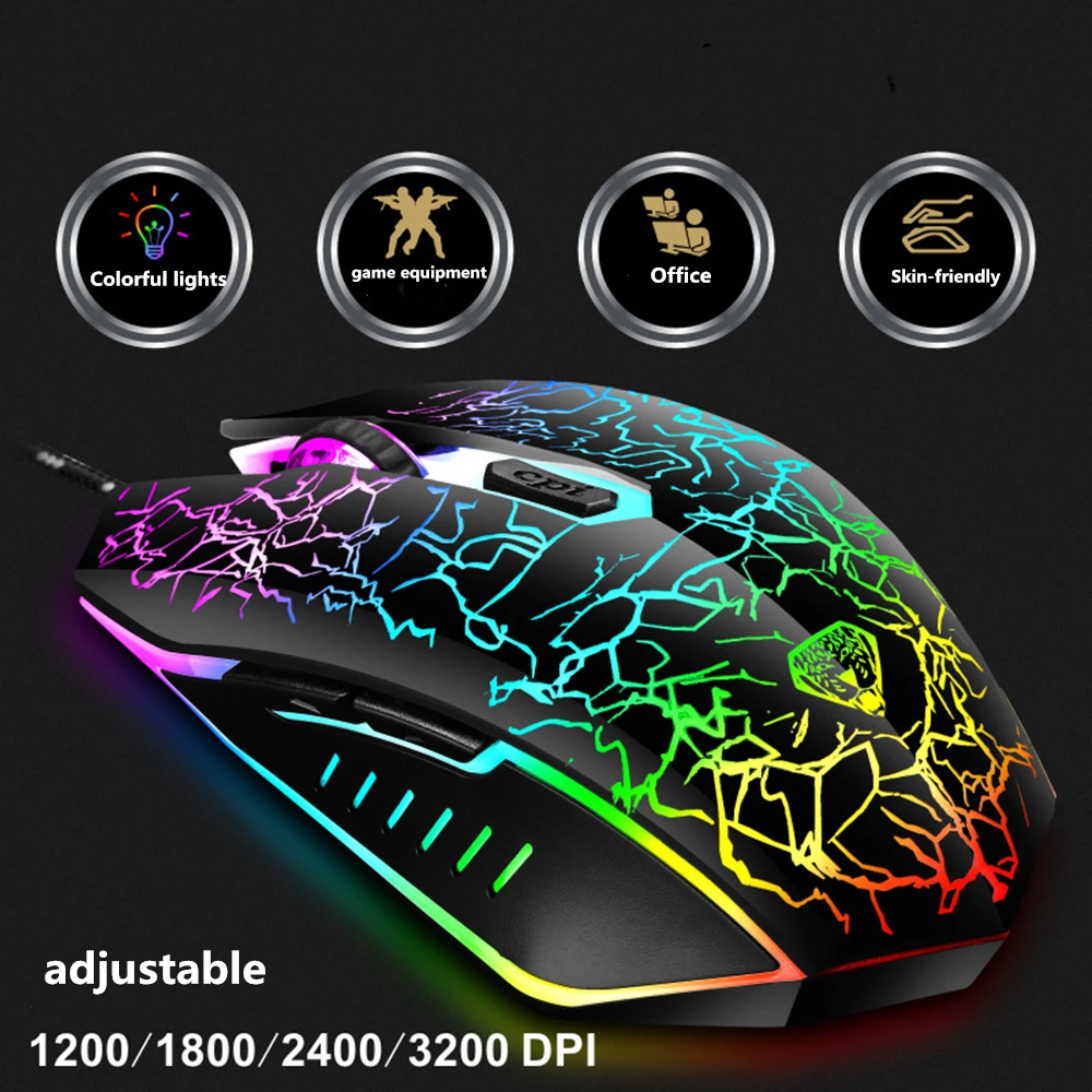 

Backlit Gaming Mouse 3200DPI Optical Mouse 4 Adjustable DPI Symmetrical Design Ergonomic Shape For Desktop Notebook Computer