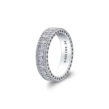 Натуральная 925 пробы серебро сверкающие кольца для пары с украшением в виде кристаллов для Для женщин, сделай сам, ювелирное изделие Обручение обручальные кольца