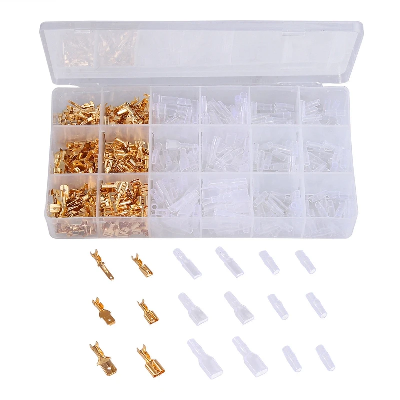 601Pcs Bare Plug Spring Gold with Sheath Cold Clamp Spring Terminal Cold Clamp Wire Connector Crimp Boxed Kit
