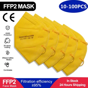 

Fast Delivery KN95 Mask Breathable Dustproof Protective Mask FFP2 5-Layer Filter Yellow Mouth Muffle Cover Mascarillas FFP2