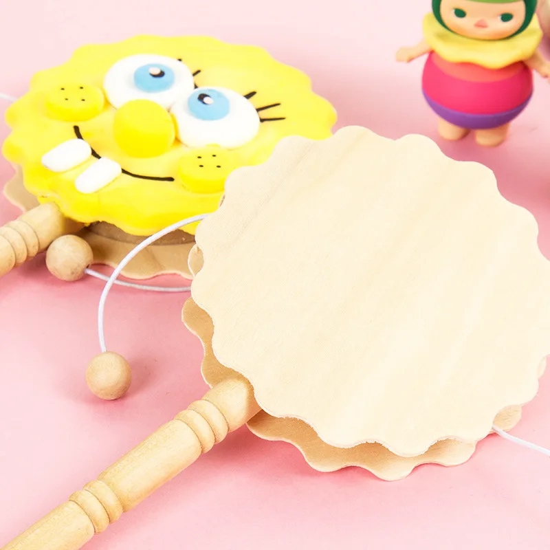 Sonajero de madera para niños, juguete artesanal para Paiting, grafiti, regalo para niñas, sonajero en forma de tambor, manualidades, novedad de 2020