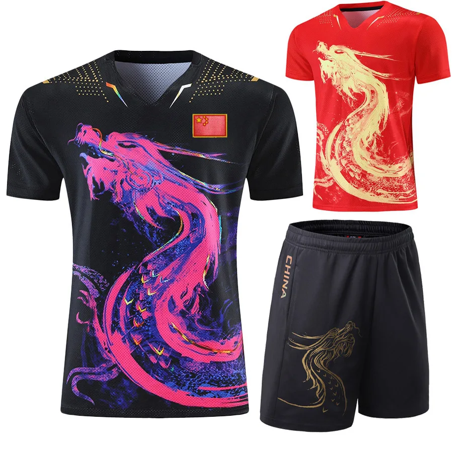 Traje de tenis de mesa de dragón de China, camisetas para hombres, mujeres y niños, ropa de ping pong, conjuntos de fútbol