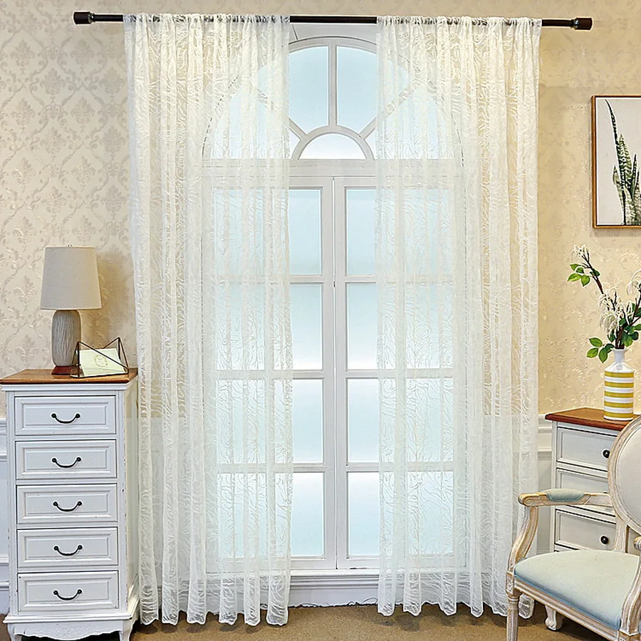 White Lace Gauze Curtains Screen Material Curtain Tulle for Living Room Balcony Kitchen Mosquito Net Sheer Custom M193-50