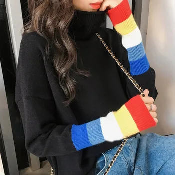 

Women's Sweaters Fashion Casual Style Clothes Striped Sleeve Knitted Sweater Winter Tops Manteau Femme Hiver 2020