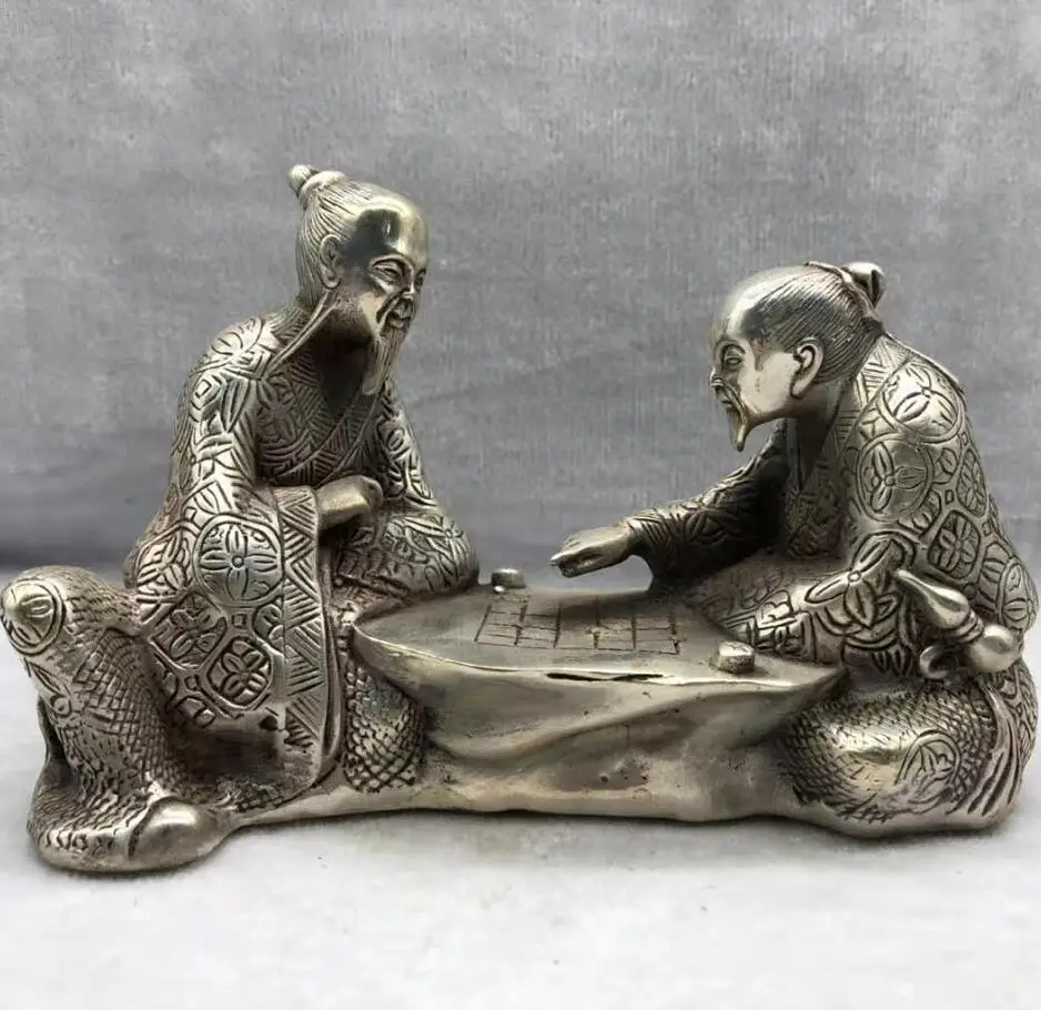 

Chinese White copper Playing chess old man crafts statue