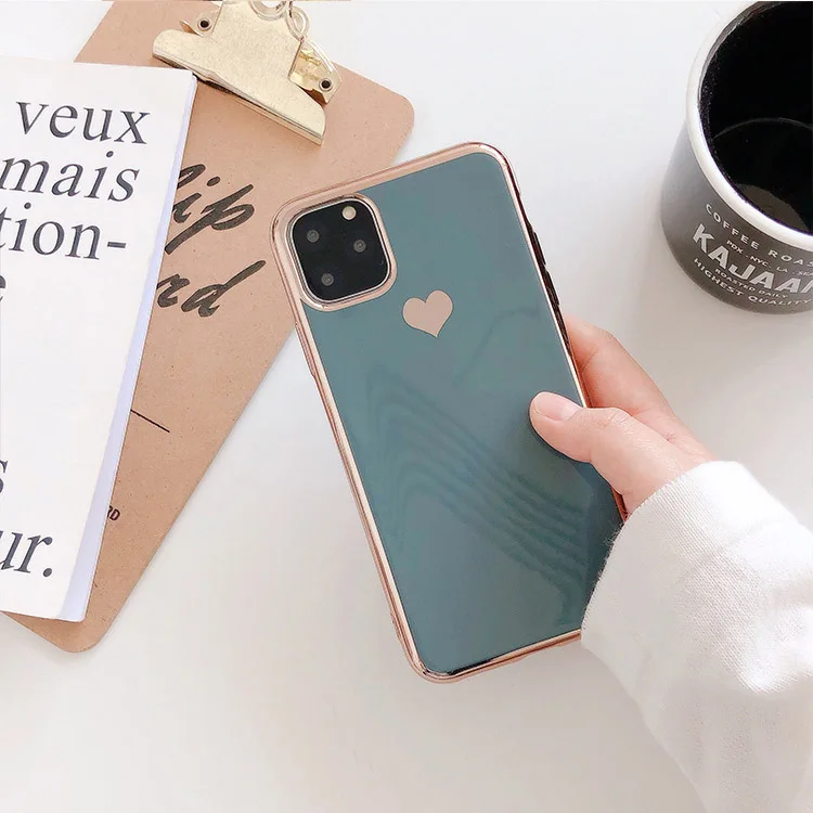 Чехол LOVECOM с гальваническим покрытием и сердечком для iPhone 11 Pro Max XR XS Max 6 6S 7 8 Plus, милый однотонный Мягкий ТПУ чехол для задней панели телефона в подарок - Цвет: a