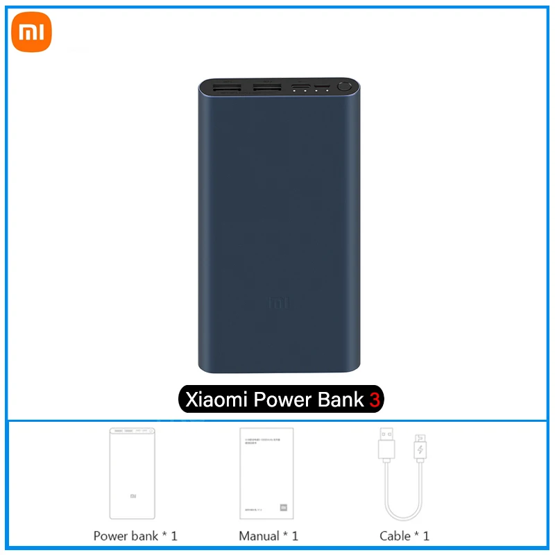 New Xiaomi Mi Power Bank 3 10000 mAh Redmi Power Bank Dual USB Port Quick Charge Powerbank Ultra-thin External Battery charging small power bank Power Bank