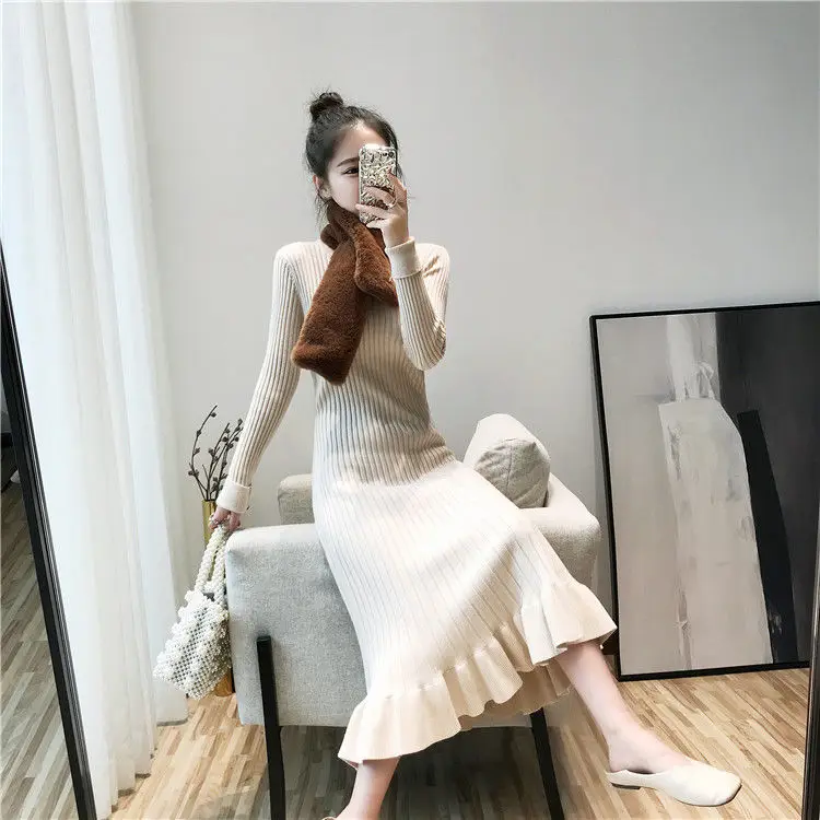 

Autumn and Winter Knitting Dress Women Long Sweater Dress Woman Dresses Vestido De Mujer Femme Robe