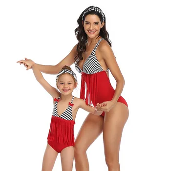 

Family MatchingFringed jumpsuit Swimsuit Outfits Mother Daughter Swimwear Mommy and Me Bikini Swimming Suit