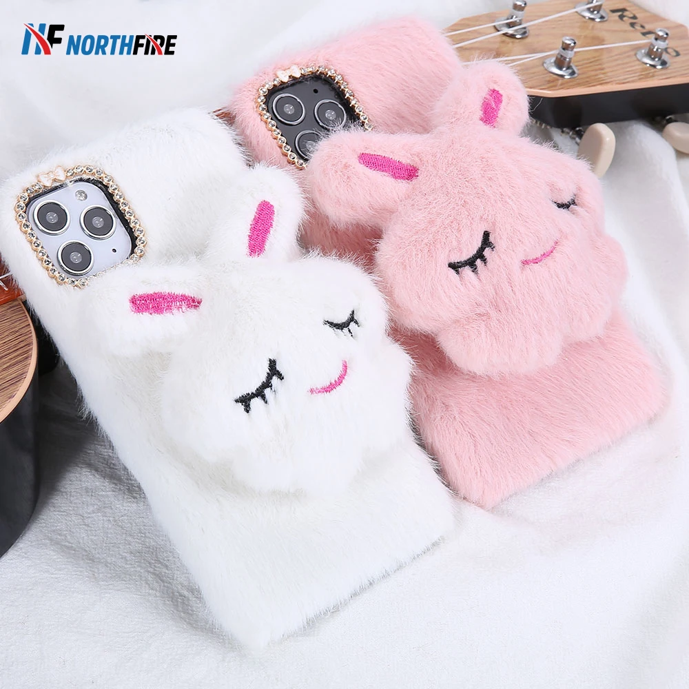 11 Fluffy Fur Rabbit Case For iPhone Pro Max Cute Plush Bunny XR XS X 6/6S/7/8 Plus Warm Hairy Back Cover |