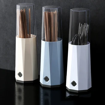 

Multi-Function Drain Chopsticks Box Kitchen with Lid Dust Cover Cutlery Storage Box Food Container Easy Clean Safety Plastic