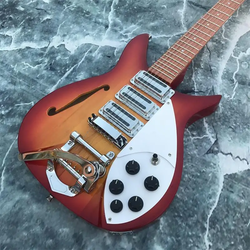 Guitarra Electrica de 6 cuerdas de Rick 325 con cuerpo hueco de cerezo y cuello de arce
