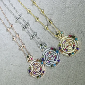 

Hot copper Jewelry For Women srike lucky Necklace stone round cylinder big chain long sweater chain Pendant luxury brand jewelry