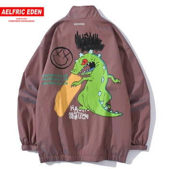 

Aelfric Eden 2020 Hip Hop Dinosaur Print Jackets Men Vintage Streetwear Gradient Jacket Windbreaker Autumn Harajuku Fashion Coat