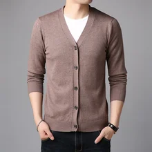 Осенние мужские кардиганы, мужской свитер, Осенний тонкий хлопковый Вязанный свитер с v-образным вырезом, мужской весенний однотонный кардиган, корейский стиль KK3075