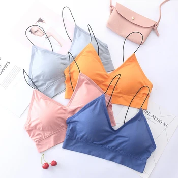 

Women Smooth Thin Padded Bra Tops Super Slim Women Tube Tops V-Neck Straps Beauty Back Underwear Wrap Chest