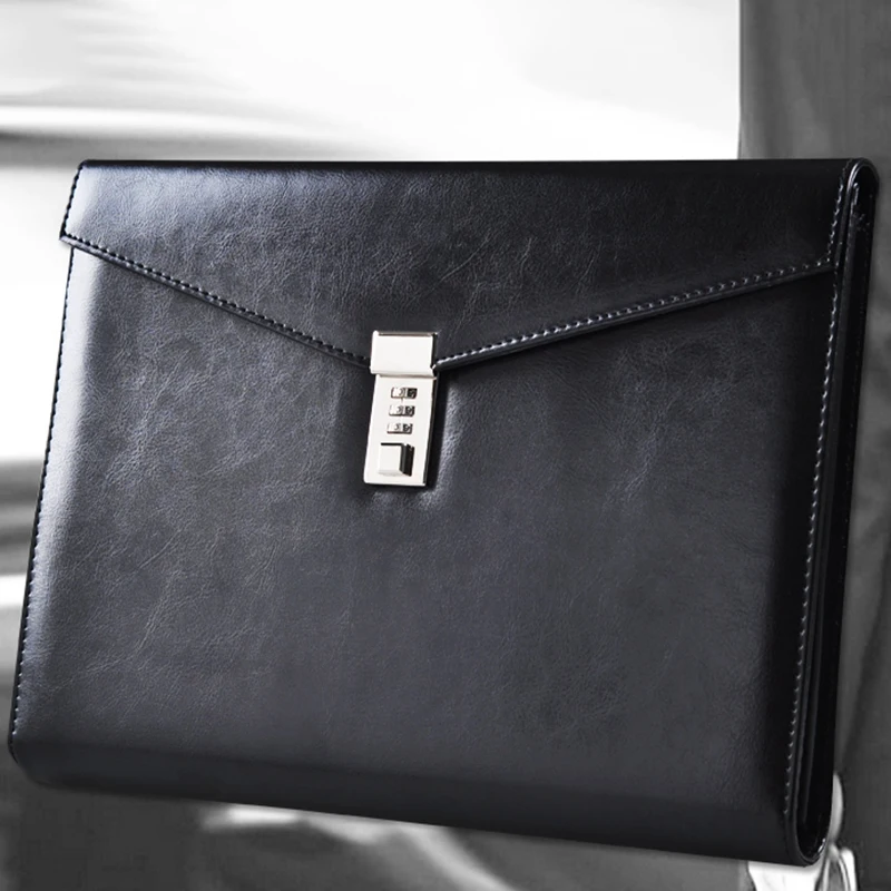 

ABDB-Creative A4 High-Grade Leather with Lock Business Multi-Function Thickening Learning Office Supplies Password Briefcase