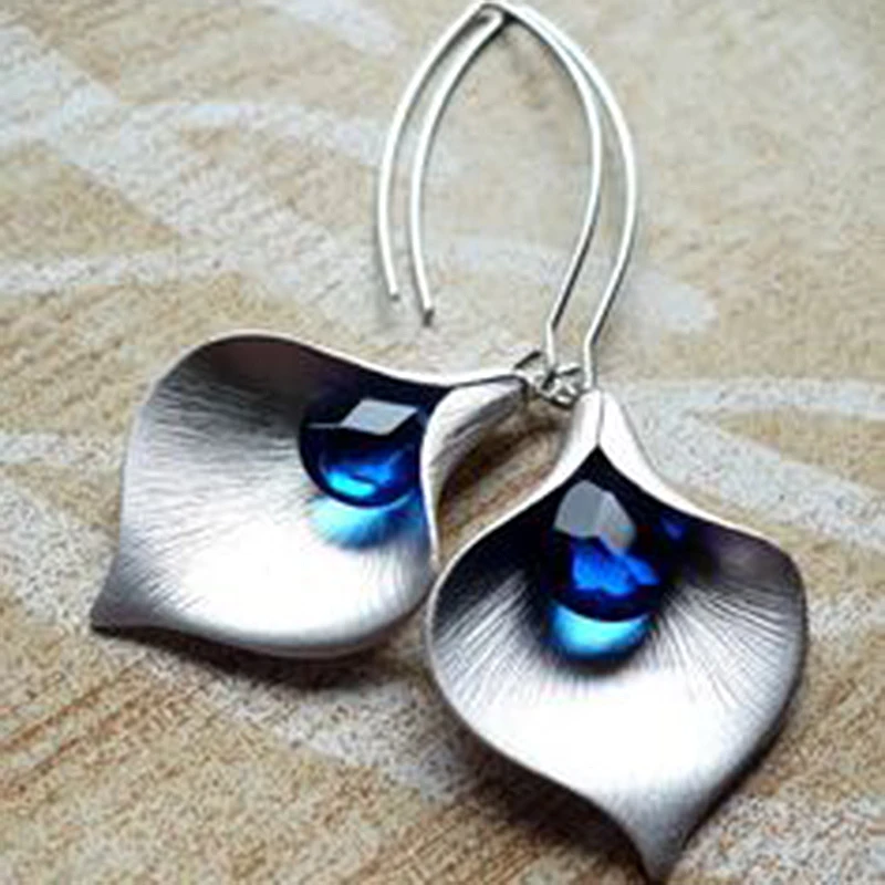 Fashion Hook Water Drop Blue Stone Leaves Dangle Earrings Party Jewelry Gifts Earring