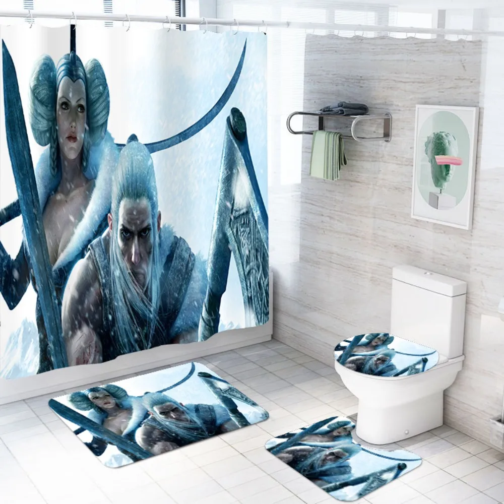 US $6.6 6% OFFWaterproof Bathroom Set Game Character Polyester Shower Curtain Bathroom with Hooks Toilet Lid Cover U Shape Rugs MatsBathroom