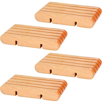 

4PCS Natural Wooden Waterproof Creative Practical Soap Tray Soap Rack for Sink