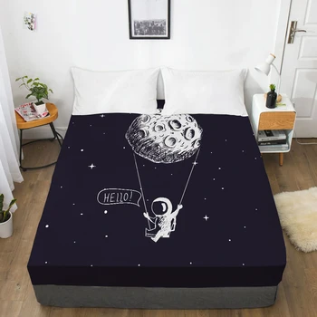 

Miracille Astronaut Moon Space Black Fitted Sheet Polyester King Queen Size Deep Mattress Sheets Cover Bedspread Boys Adult