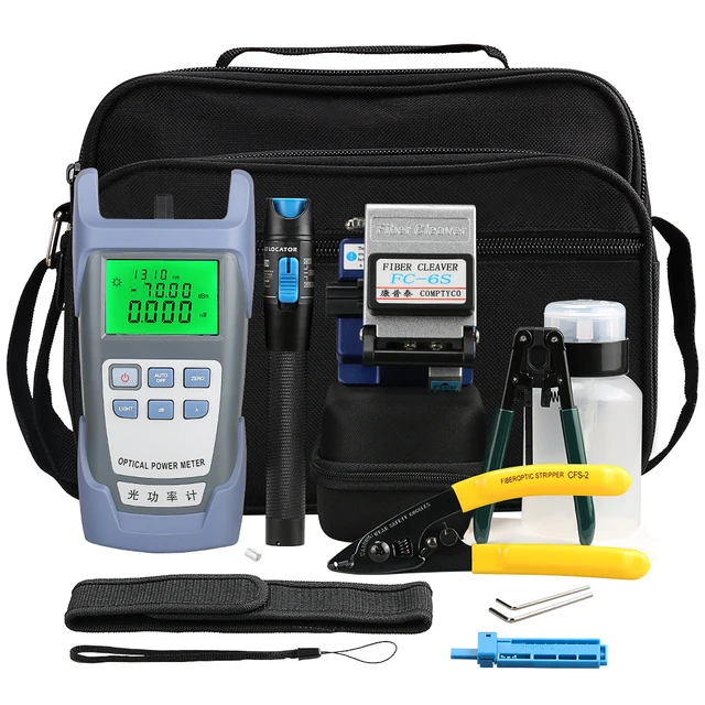 FTTH Fiber Optic Tool Kit With Power Meter, Visual Fault Locator & Cleaver | Complete Kit For Splicing & Testing | Includes Bag
