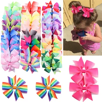 

40PCS Baby Girls Fabric Large Bowknot Hair Clips Rainbow Bows Hairpin Rhinestone Hairgrip Kids Headwear Barrette Hairpins Beauty