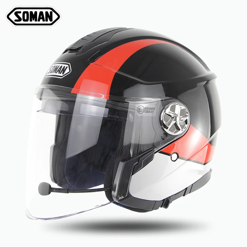 SOMAN 519-BT Встроенный Bluetooth открытый шлем, одобренный ECE мотоцикл каск Bluetooth гарнитура Casco Moto Электрический двойной козырек - Цвет: Black red