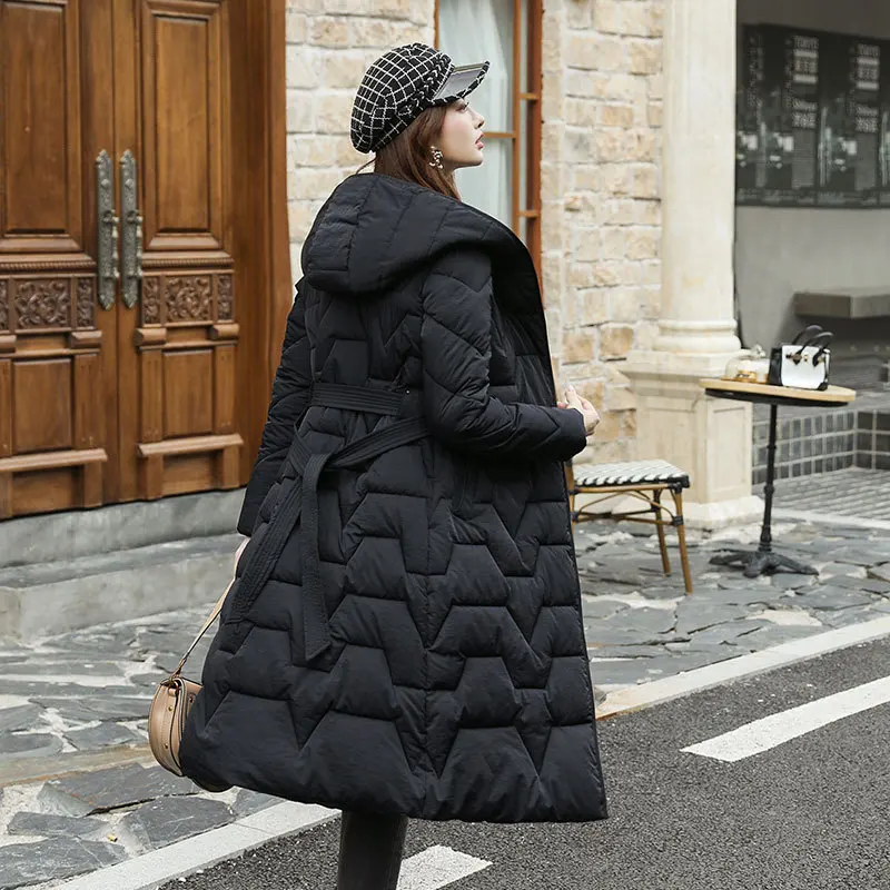 

Cotton-padded Clothes Women's Mid-length 2019 New Style Korean-style Slim Fit Waist Hugging over-the-Knee Cotton-padded Jacket d