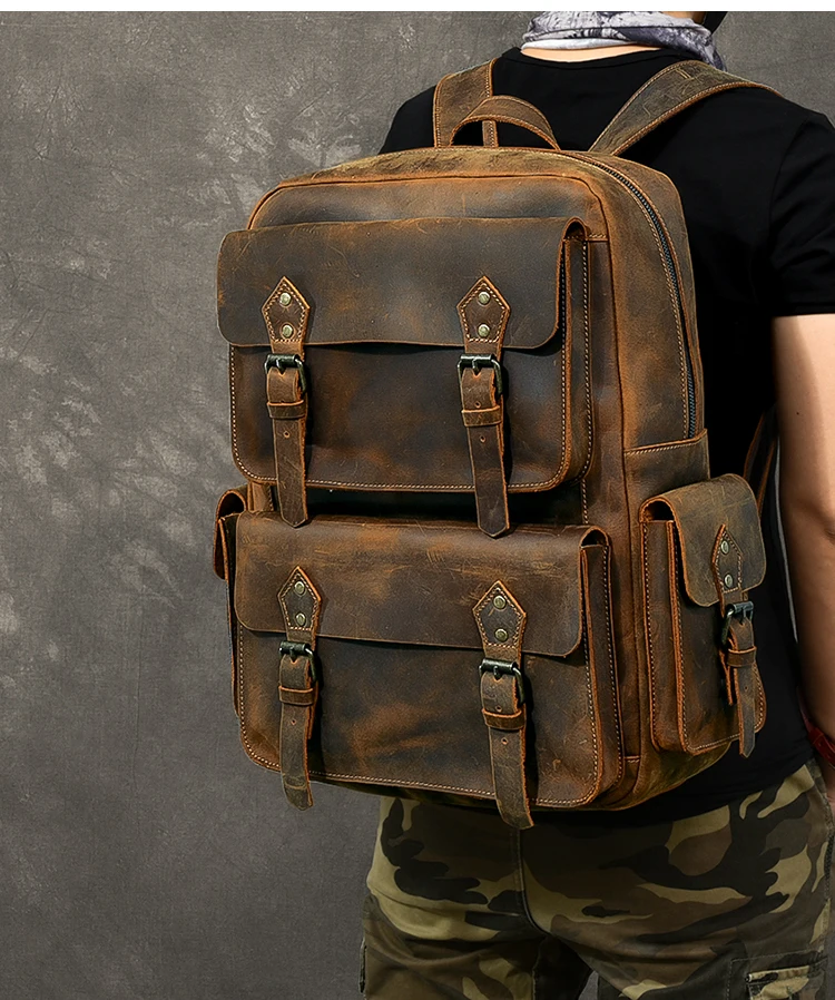 Мужской рюкзак из натуральной кожи, большая вместительность, crazy horse, кожаная мужская сумка на плечо для ноутбука, Ретро стиль, рюкзаки для путешествий