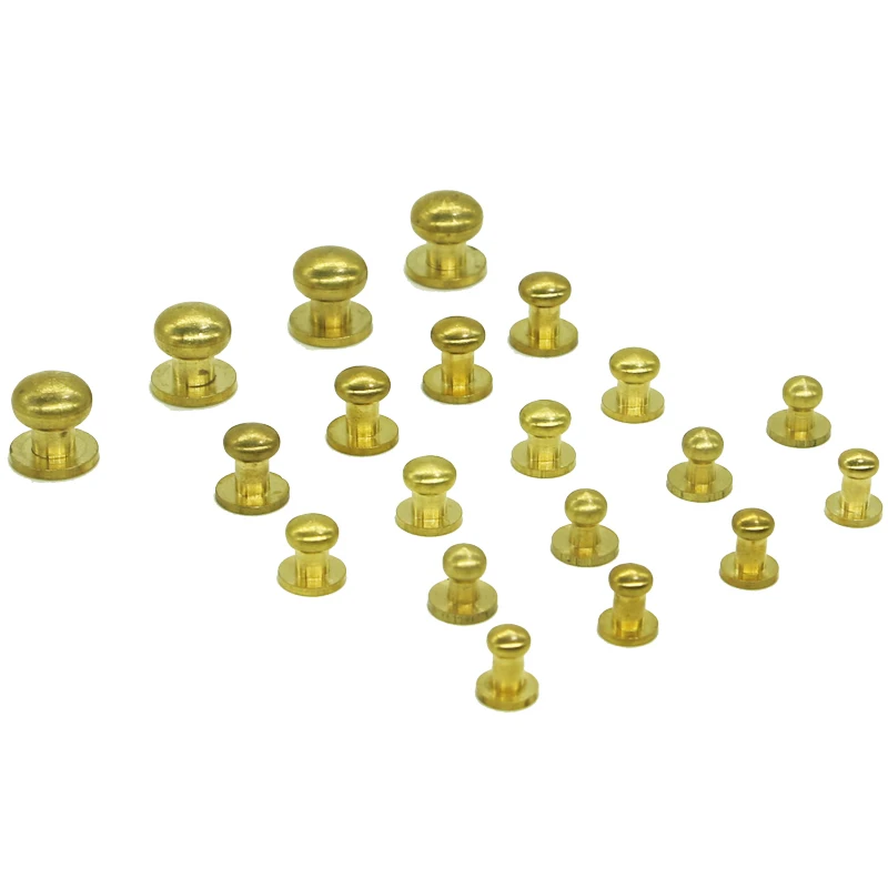 10sets/Pack  Pure copper Round Nipple Head Button Stud Screws  4I5I6I7I8I10mm Screws Nail Rivet for DIY Leather Craft