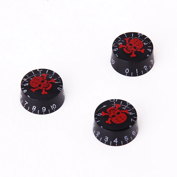 3pcs Black Speed Control Knobs for Electric Guitar w/ Red Skull Head Crossbones