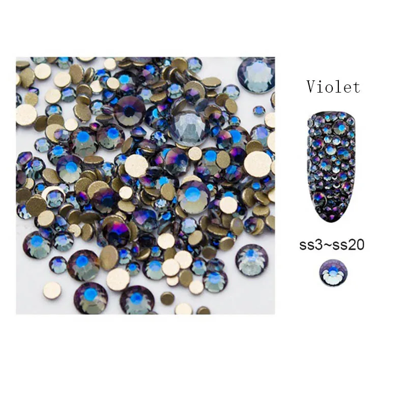 Violet 720pcs Zziell Стразы для ногтей AB 1440 шт смешанные стеклянные золотые плоские с оборота аксессуары для ногтей камни для маникюра - Цвет: Violet 720pcs