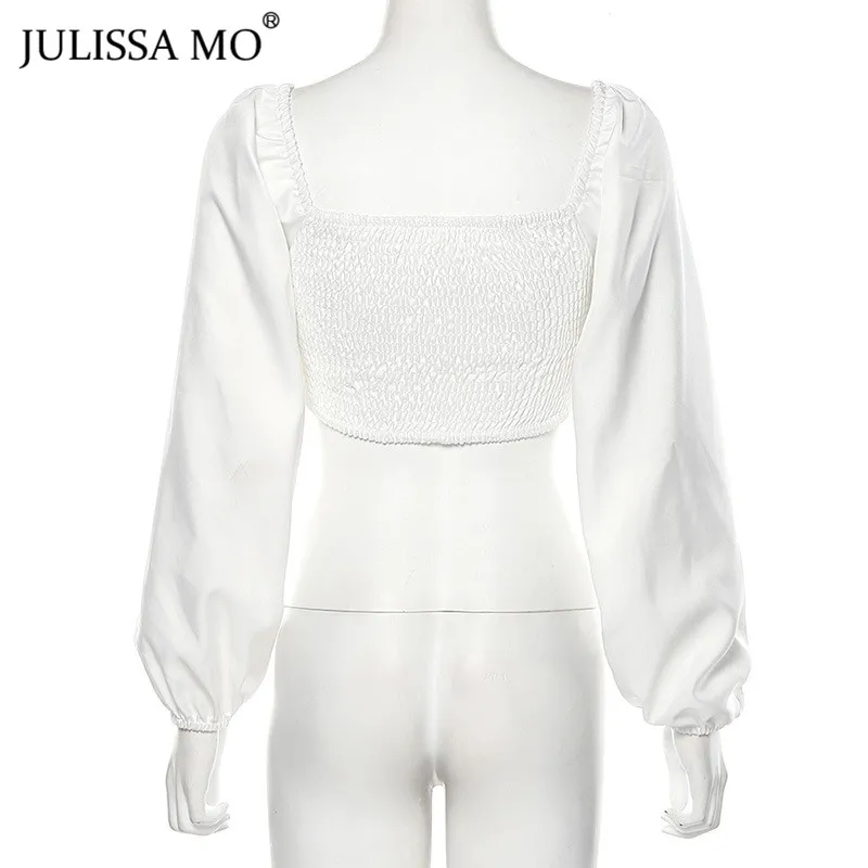 Julissa mo, летние сексуальные женские топы на шнуровке, модные бандажные короткие футболки с длинным рукавом, белая повседневная женская уличная одежда, футболки Femme
