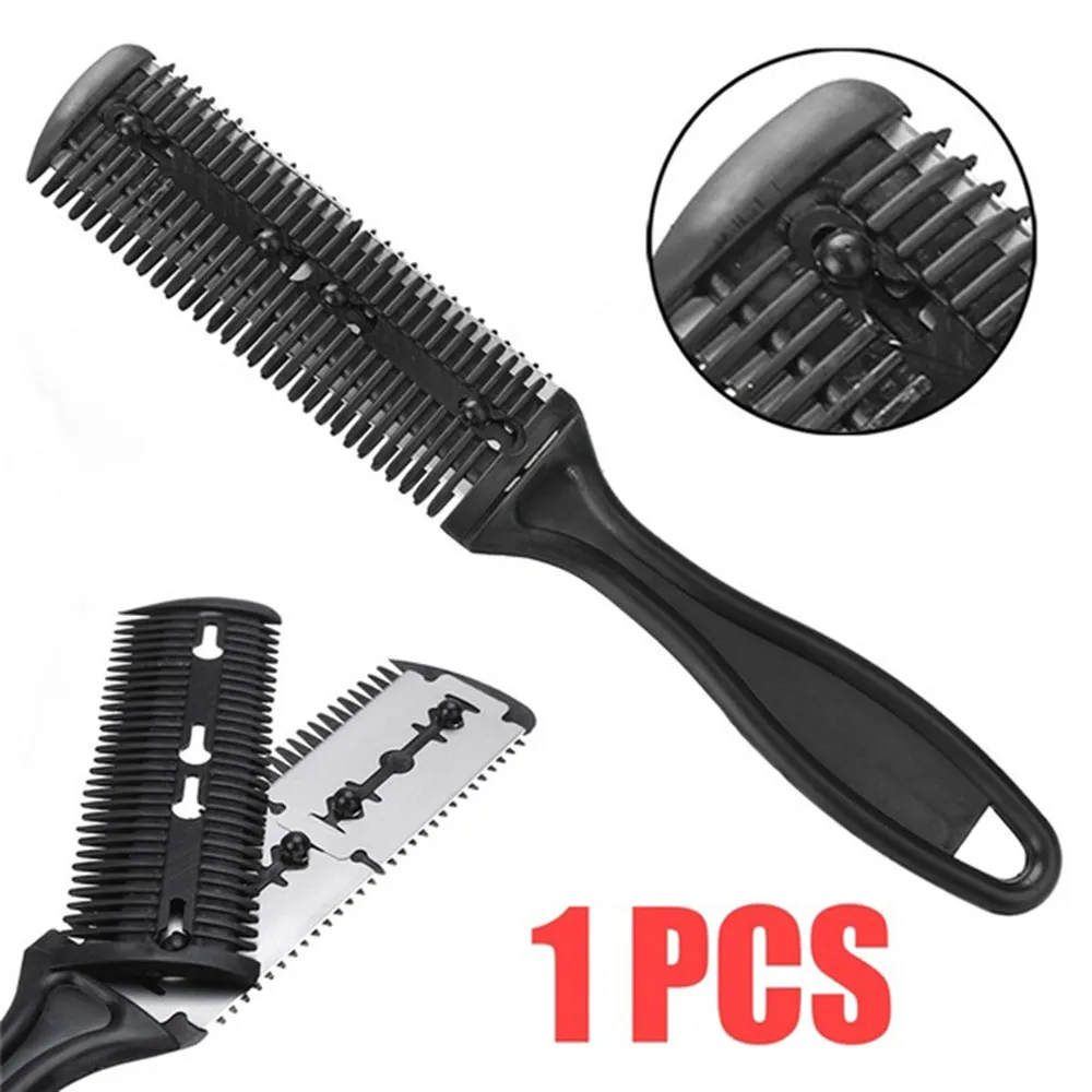 1PCS Double Sides Hair Razor Comb With 2 Removable Blades Cutter Cutting Thinning Shaper Haircut Trimmer Styling Tool combs professional hair thinning comb razor cutting home diy trimmer blade bang shaper hairdressing tool portable hot sale sale