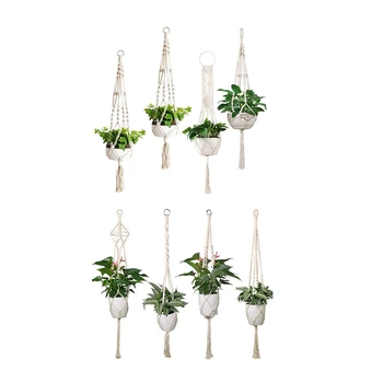 

Macrame Plant Hanger 4 Pack Indoor Outdoor Hanging Plant Pots Cotton Rope & 4Pcs Macrame Plant Hanger Handmade Woven Cotton Plan