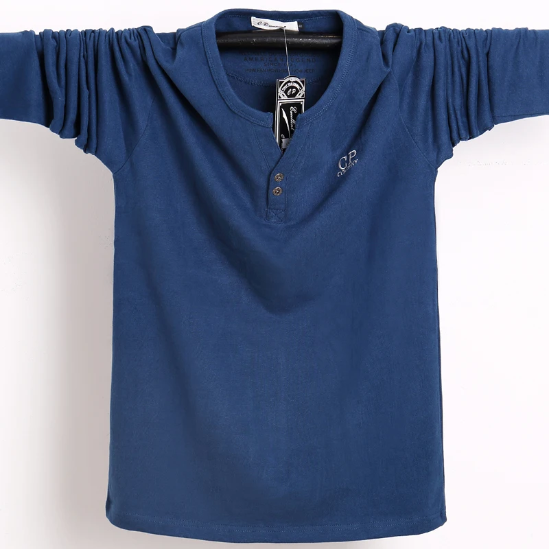 Большой размер 4XL 5XL 6XL Мужская свободная футболка с v-образным вырезом Осенняя Новая модная повседневная хлопковая футболка с длинными рукавами Мужская брендовая одежда