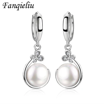 

Fanqieliu Cute Butterfly Crystal Pearl Drop Earrings For Women 925 Sterling Silver Jewelry Woman Wedding Earrings FQL20341