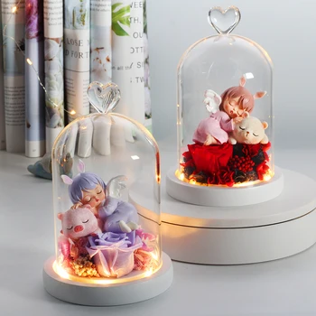 

New Style lovely Angel Rose In A Glass Dome LED Rose Lamps birthday Party Decorations Christmas Valentine's Day Gifts For Girls