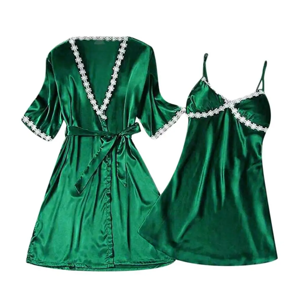 Женская атласная ночная рубашка пижамный комплект из 2 предметов|Халаты| |