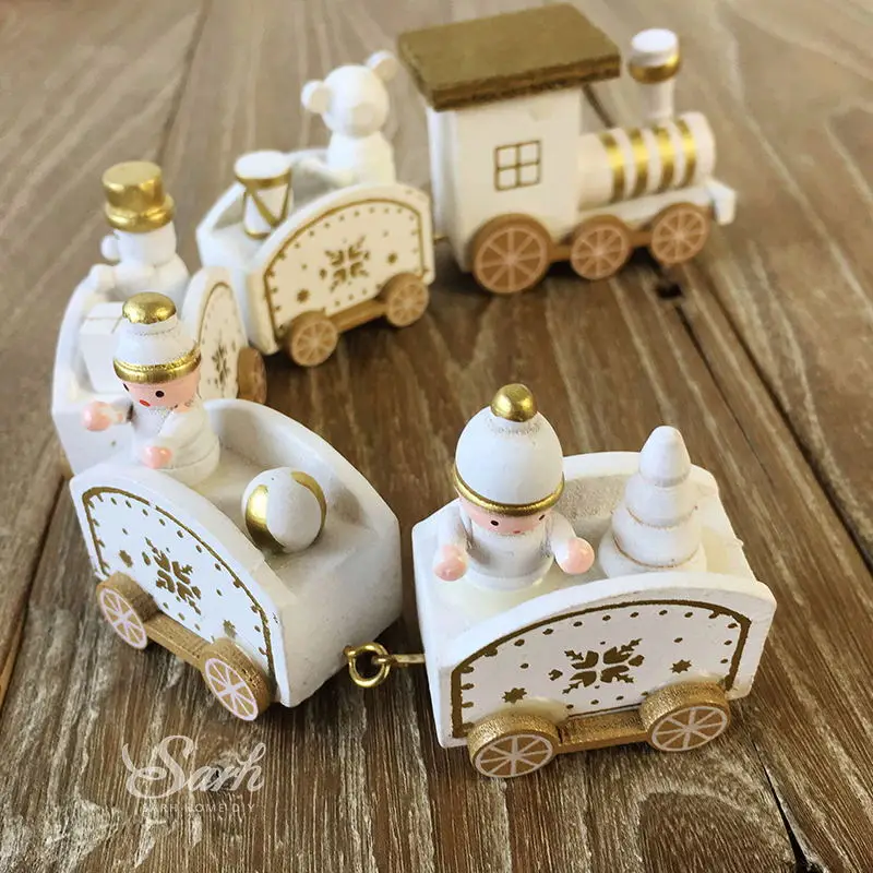 Wooden train C Счастливого Рождества Мини Санта-Клаус торт Топпер для детского душа Снеговик Рождество звезда дерево день рождения принадлежности для выпечки год Любовь Подарки - Цвет: Wooden train C
