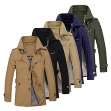 Зимний теплый мужской длинный плащ, повседневный деловой однобортный пиджак, ветровка размера плюс, тонкая однотонная мужская куртка