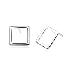 Подлинные 925 пробы серебряные квадратные серьги-гвоздики, модные элегантные глянцевые серьги с геометрическим узором, ювелирные изделия для женщин