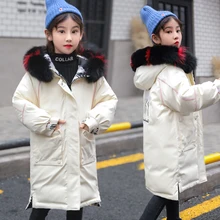 Olekid-30 градусов Зимняя куртка для девочек с граффити из мультфильма пуховое пальто с капюшоном для девочек, 5-16 лет Детская одежда; одежда для подростков двухстороннее пальто